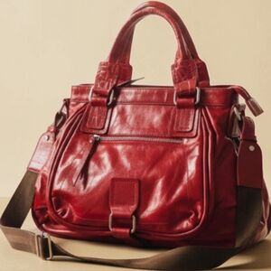 Bagtique Red Leather  Convertible Crossbody Satchel Shoulder Bag Purse